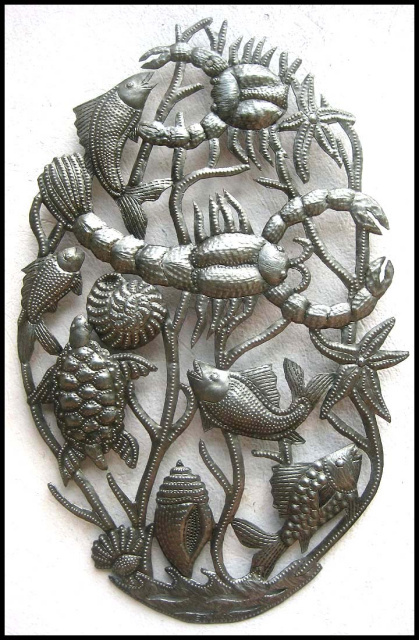 Metal Wall Hanging, Metal Sealife, Island Decor, Coastal Decor, Haitian Metal Art